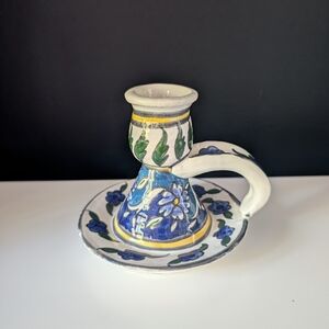 Adorable Hand-Painted 4" Ceramic Candle Holder